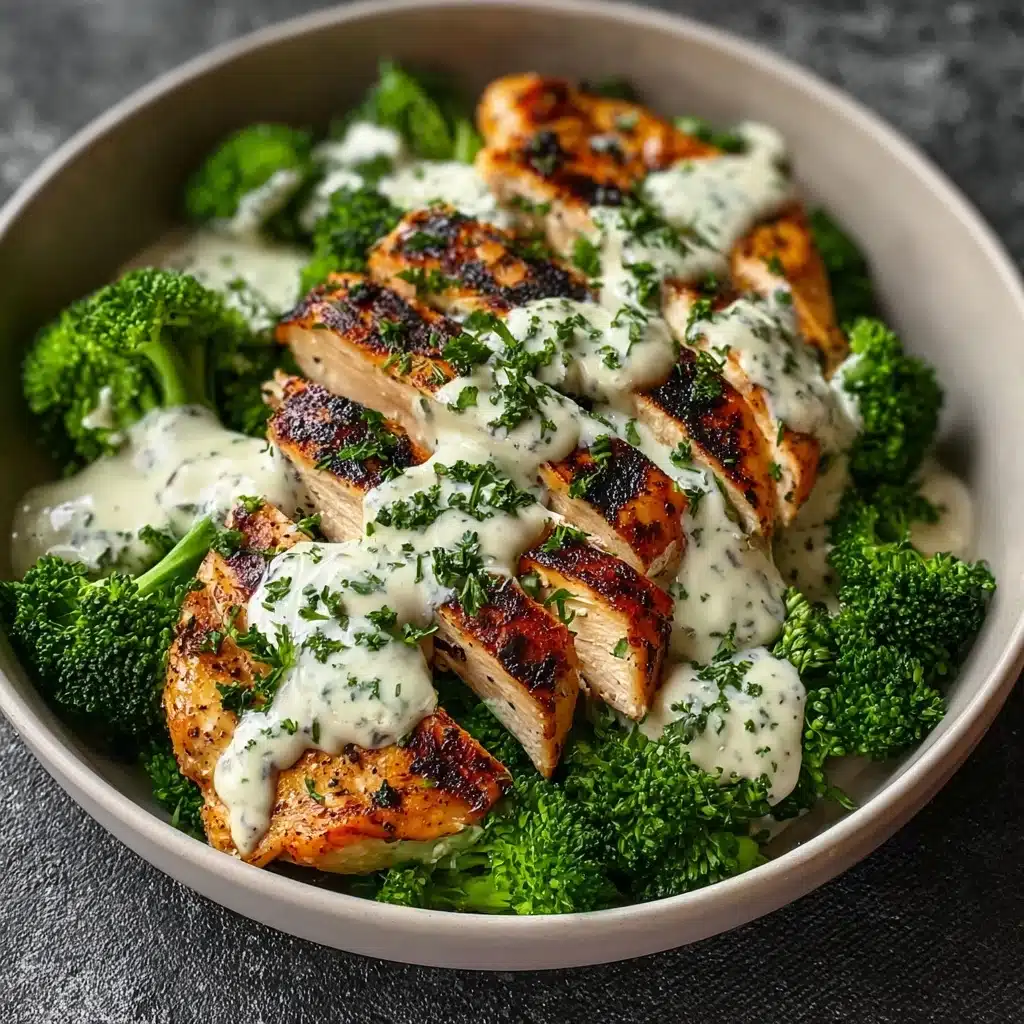 Grilled Chicken & Broccoli Bowls with Creamy Garlic Sauce Recipe - Recipe Image