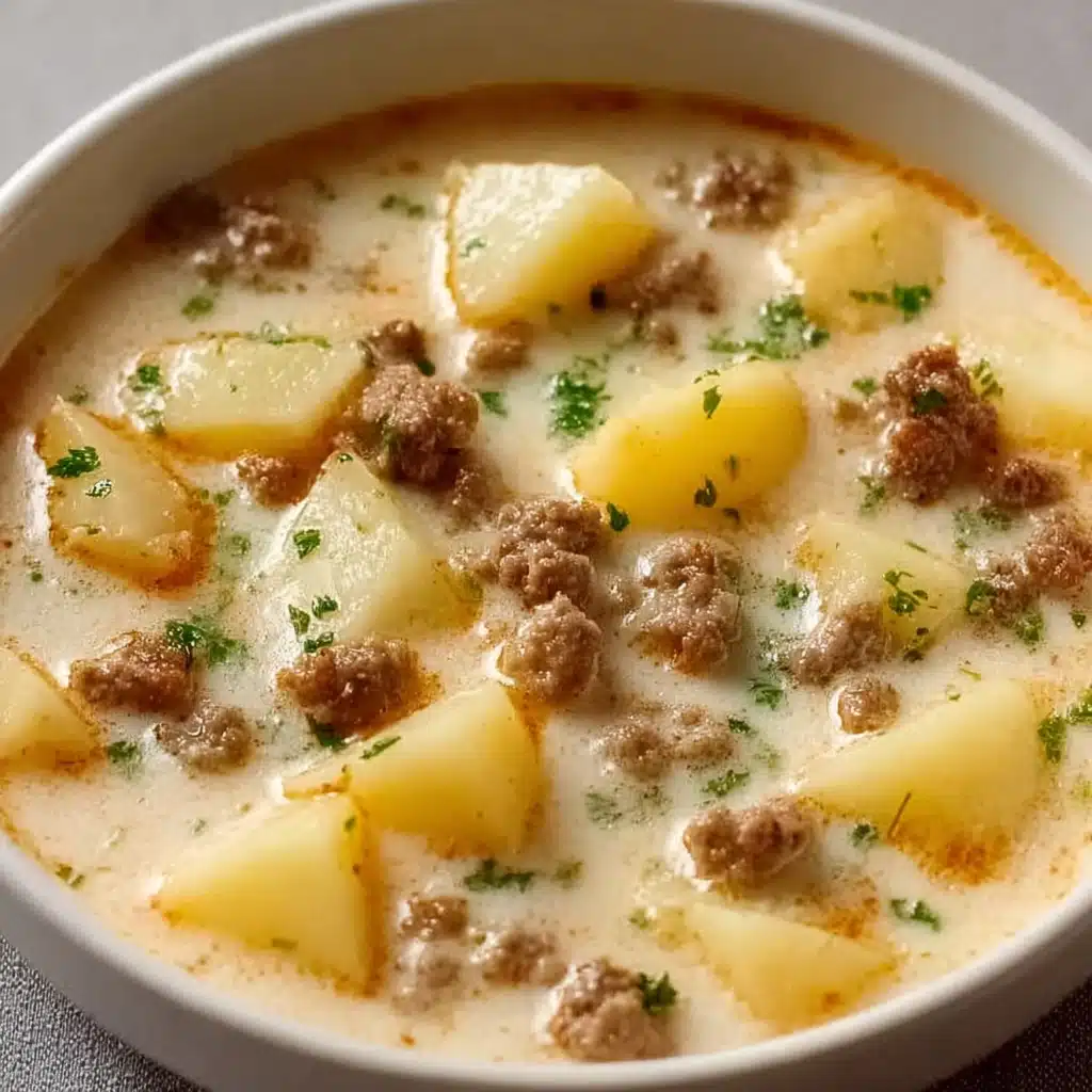 Easy Creamy Potato & Hamburger Soup Recipe - Recipe Image