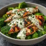 Grilled Chicken & Broccoli Bowls with Creamy Garlic Sauce Recipe
