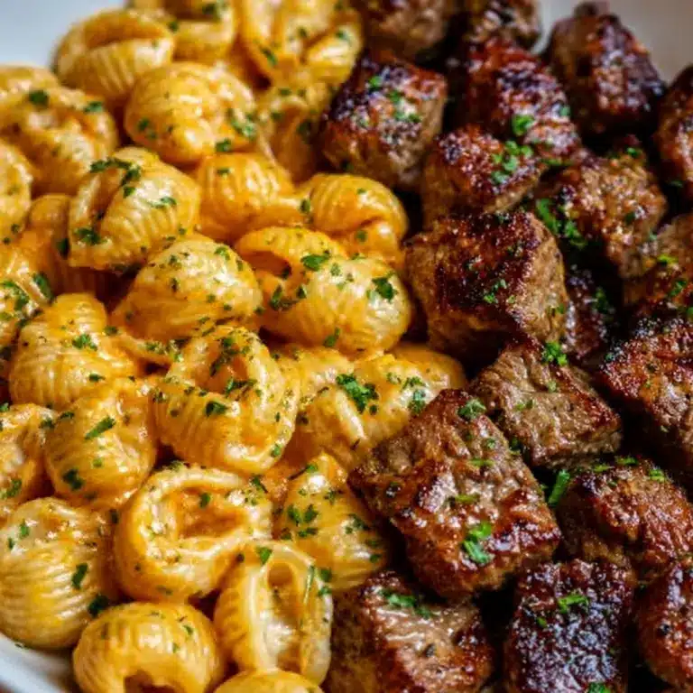 Cajun Steak Bites and Cheesy Garlic Shells Skillet Recipe