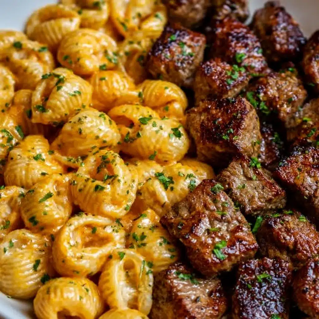 Cajun Steak Bites and Cheesy Garlic Shells Skillet Recipe
