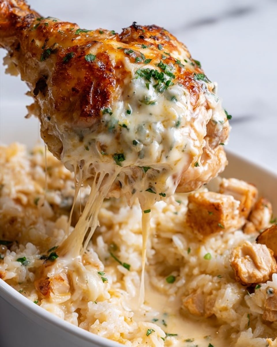 The image shows a close-up of cheesy baked cauliflower being lifted out of a white tray by a woman's hand. The dish has a thick layer of melted golden-brown cheese on top, mixed with chopped green herbs. Underneath the cheese, the cauliflower is covered in a creamy white sauce with a smooth texture. The cauliflower pieces are tender and coated evenly with the sauce and cheese, while some melted cheese strands stretch from the tray to the lifted piece. The background is a white marbled texture. photo taken with an iphone --ar 4:5 --v 7