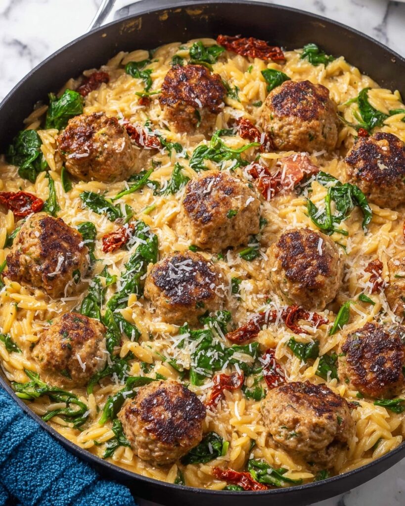 Tuscan Chicken Meatballs and Orzo Recipe