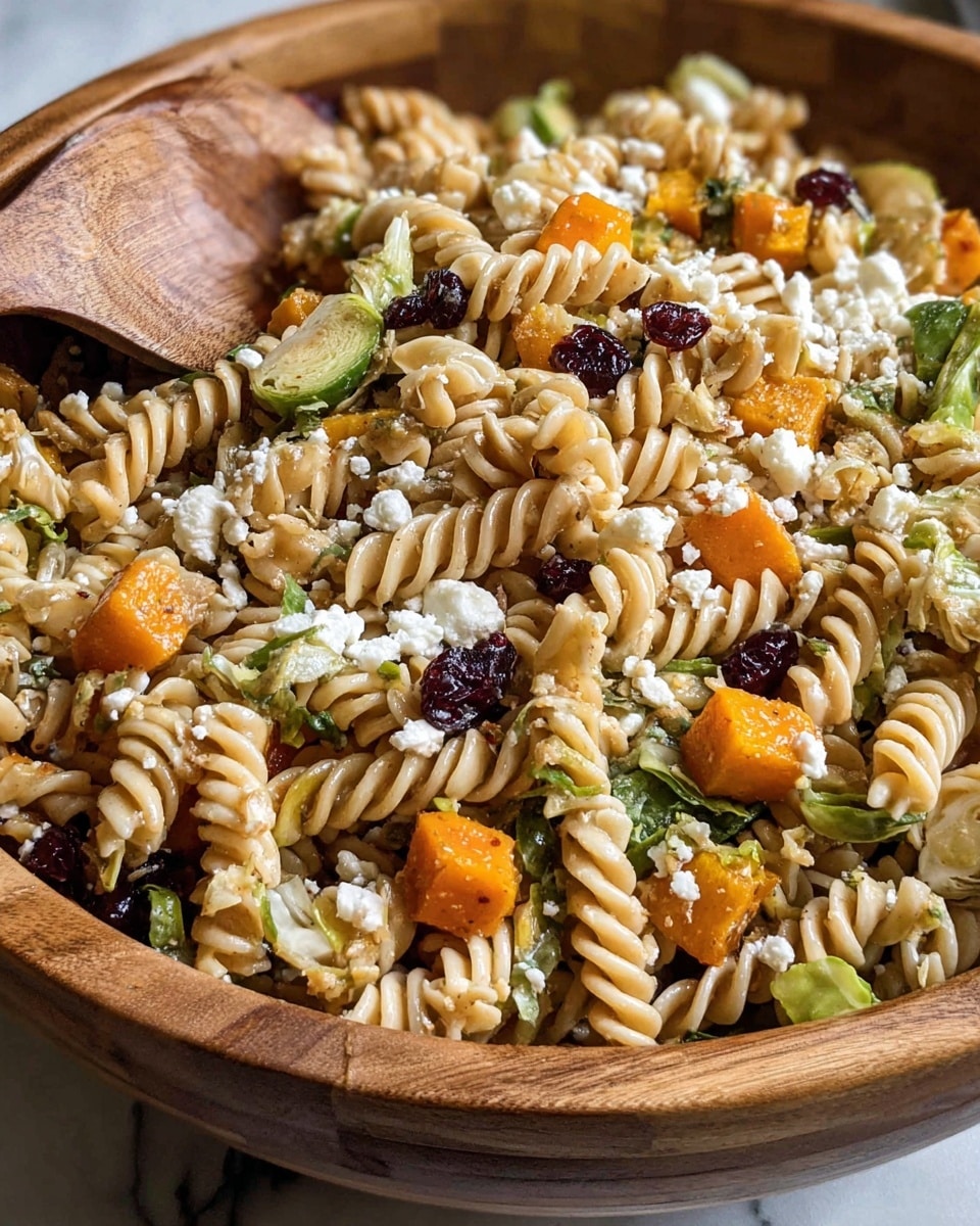Fall Pasta Salad with Butternut Squash, Brussels Sprouts, and Maple Dijon Vinaigrette Recipe