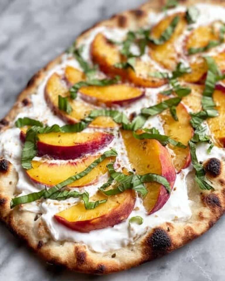 Peach, Basil, Mozzarella Flatbread with Balsamic Reduction Recipe