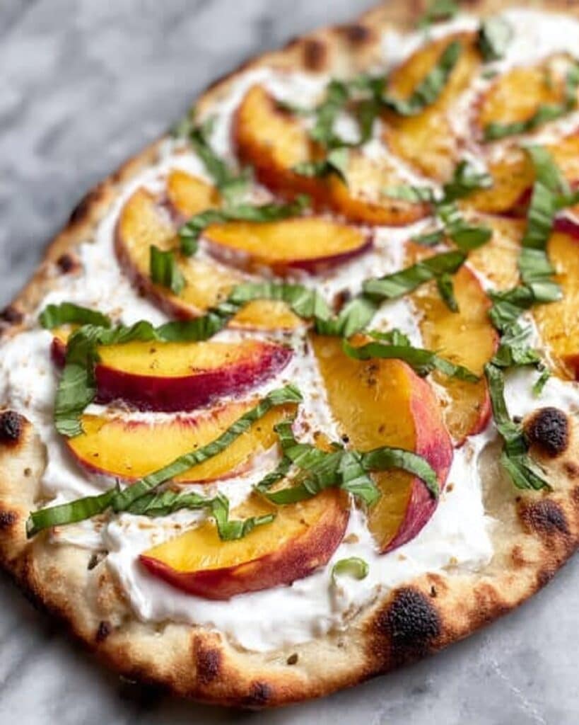 Peach, Basil, Mozzarella Flatbread with Balsamic Reduction Recipe