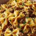 Garlic Butter Bowtie Pasta with Ground Beef Recipe