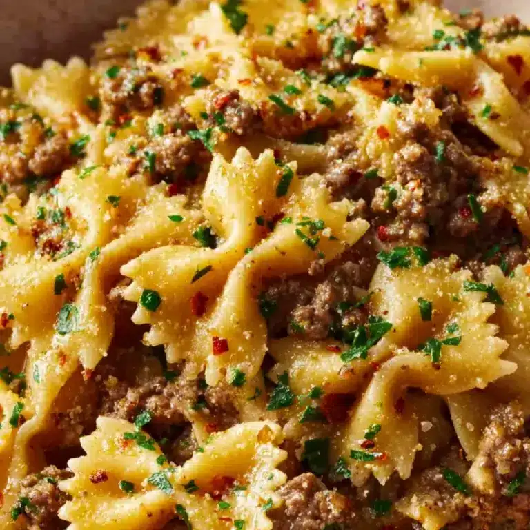 Garlic Butter Bowtie Pasta with Ground Beef Recipe