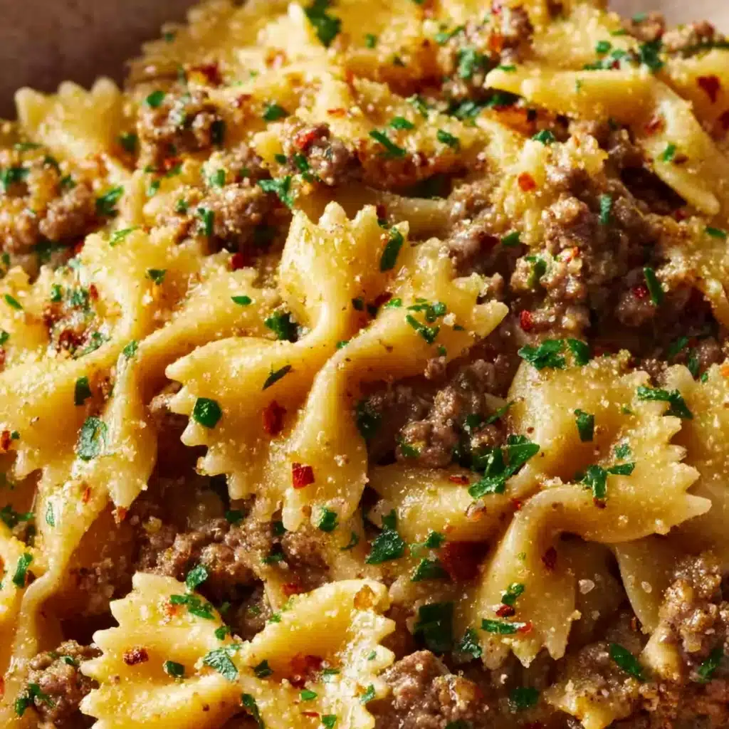 Garlic Butter Bowtie Pasta with Ground Beef Recipe