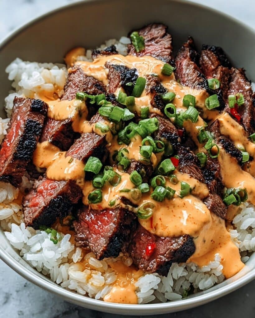 Korean BBQ Steak Rice Bowls with Spicy Cream Sauce Recipe