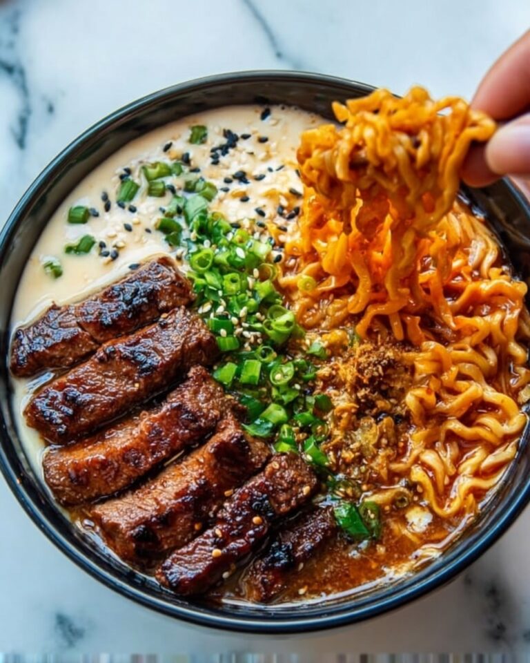 Spicy Korean Ramen with Grilled Beef & Creamy Sauce Recipe