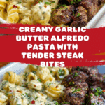 Steak Bites and Shell Pasta in Garlic Butter Alfredo Sauce Recipe