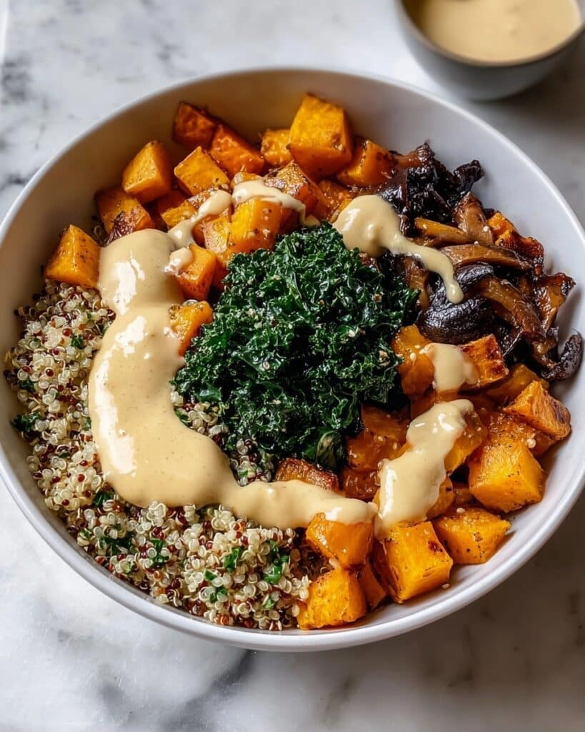 Autumn Glow Quinoa Bowls with Roasted Butternut Squash, Kale, and Maple-Tahini Dressing Recipe