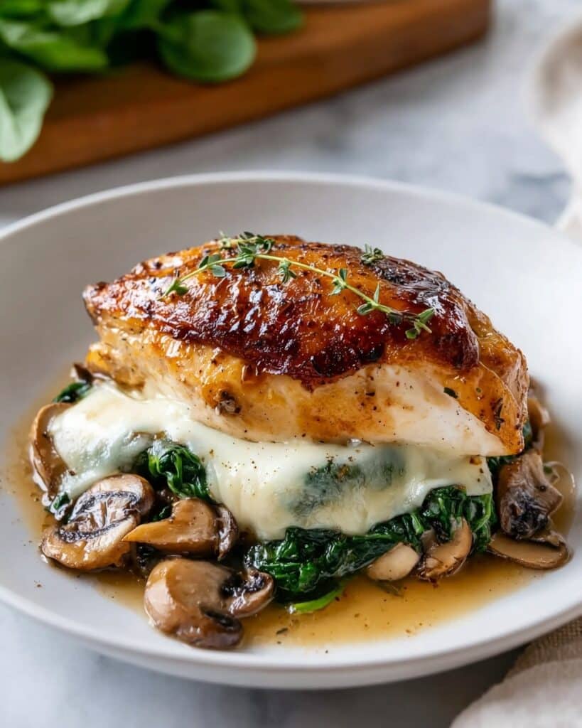 Mushroom Stuffed Chicken Breast with Mozzarella and Spinach Recipe