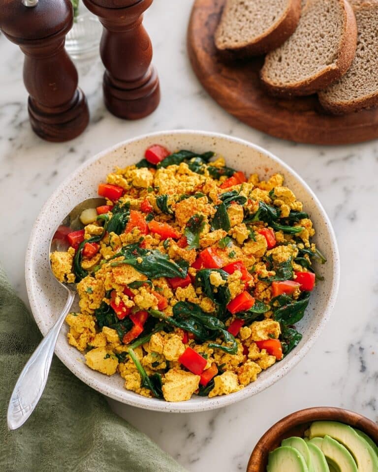 Vegan Tofu Scramble with Bell Peppers and Spinach Recipe