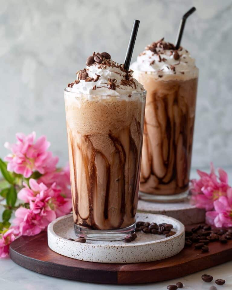Creamy Coffee Banana Smoothie with Chocolate and Vanilla Drizzle Recipe