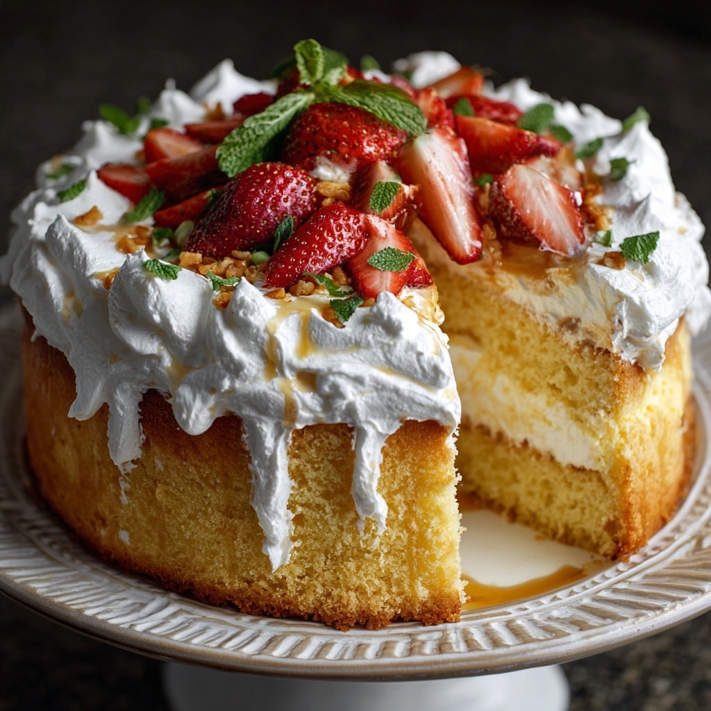 Authentic Tres Leches Cake Recipe with Fresh Strawberry Garnish Recipe