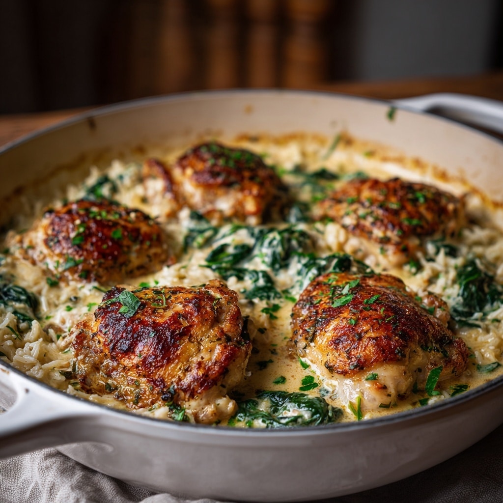 Coconut Creamed Spinach with Crispy Chicken Thighs Recipe