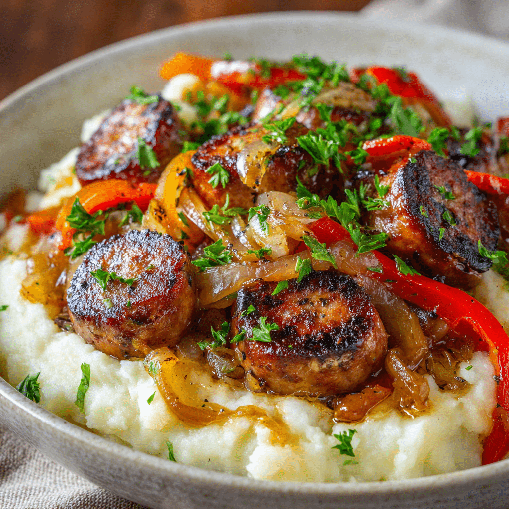 Bangers with Mashed Winter Squash and Fried Sage Recipe - Recipe Image