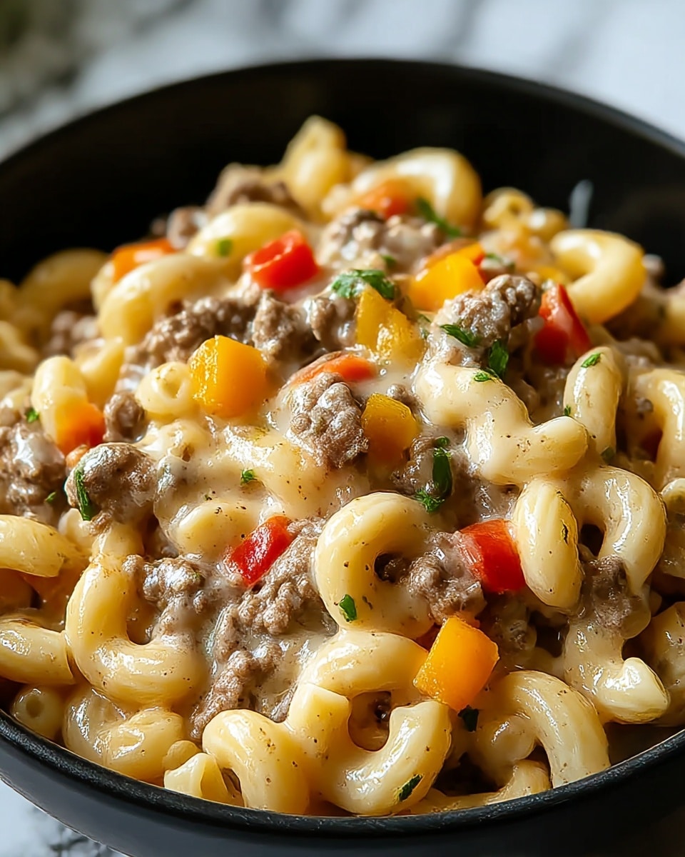 High-Protein Creamy Philly Cheesesteak Mac & Cheese Recipe - Recipe Image