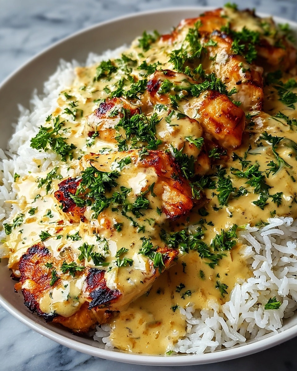 Creamy Smothered Chicken and Parmesan Rice Recipe - Recipe Image