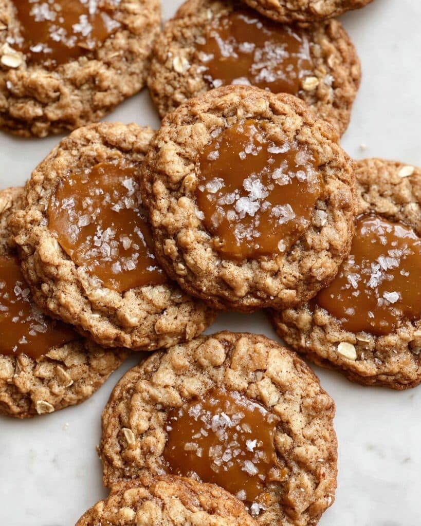 Caramel Oatmeal Cookies with Toffee Bits and Flaked Salt Recipe