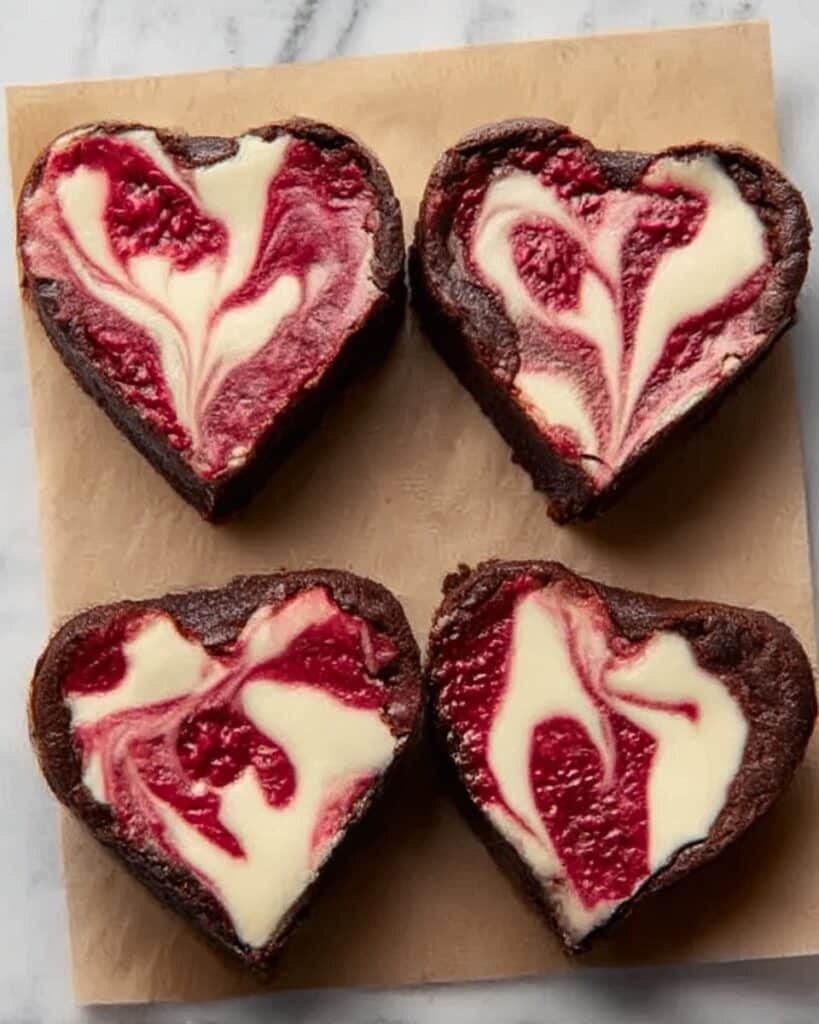 Heart Shaped Brownies with Raspberry Swirl & Cheesecake Recipe