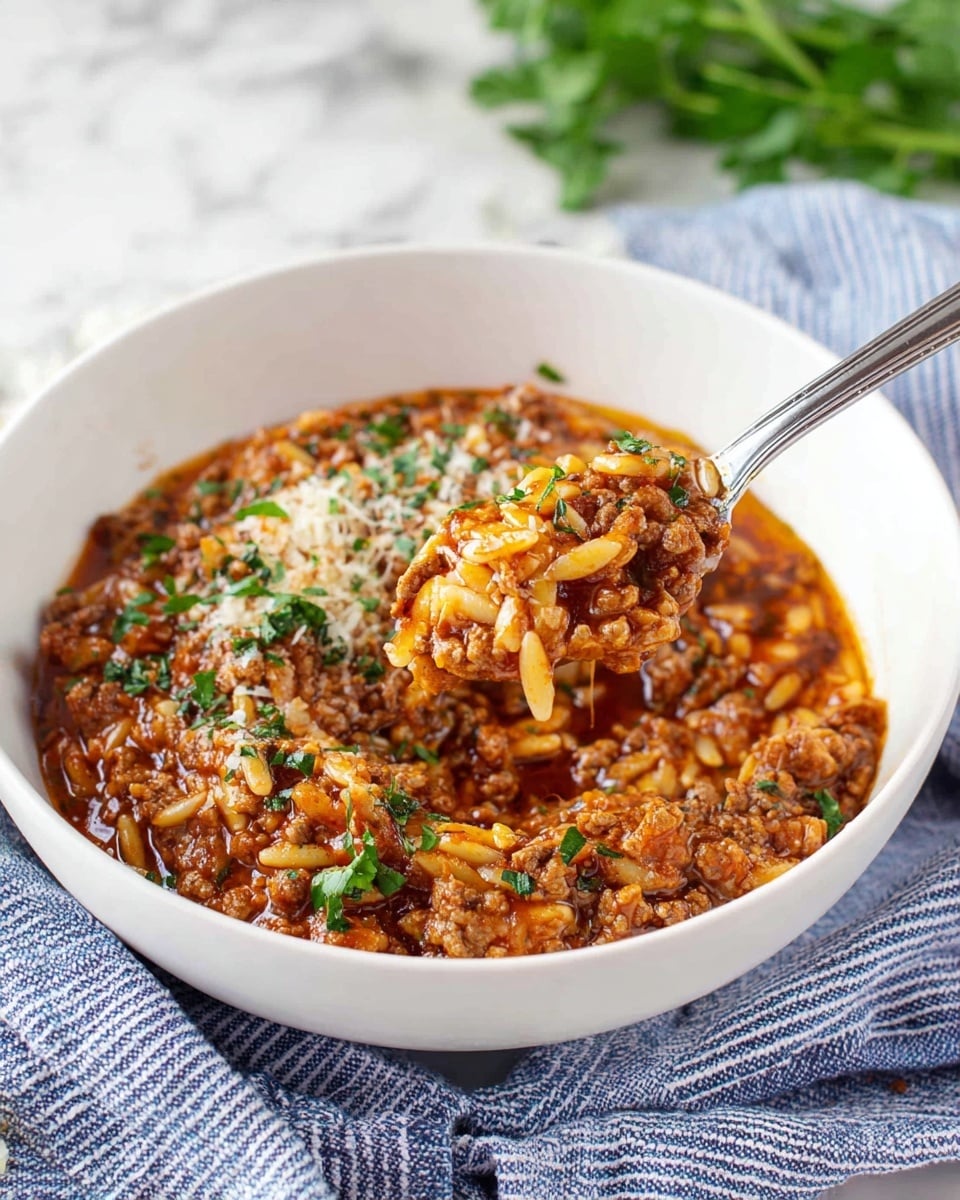 Manestra: Greek Orzo Comfort Food with Ground Beef and Mint Recipe - Recipe Image
