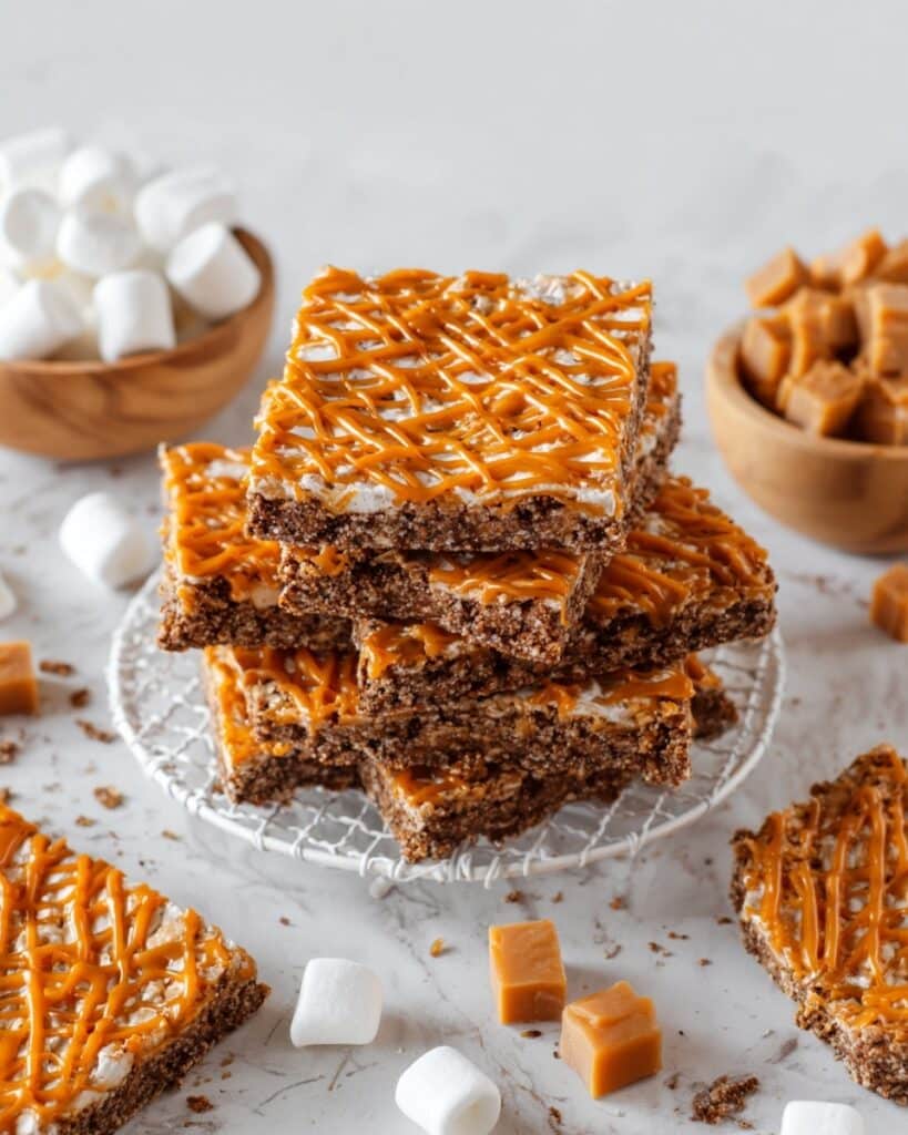 Chocolate Churro Rice Krispie Treats with Caramel Drizzle Recipe