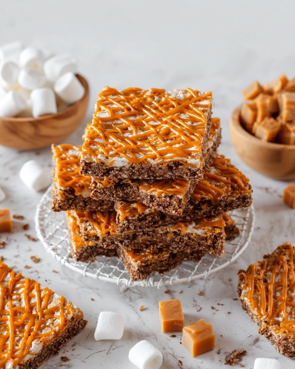 Chocolate Churro Rice Krispie Treats with Caramel Drizzle Recipe
