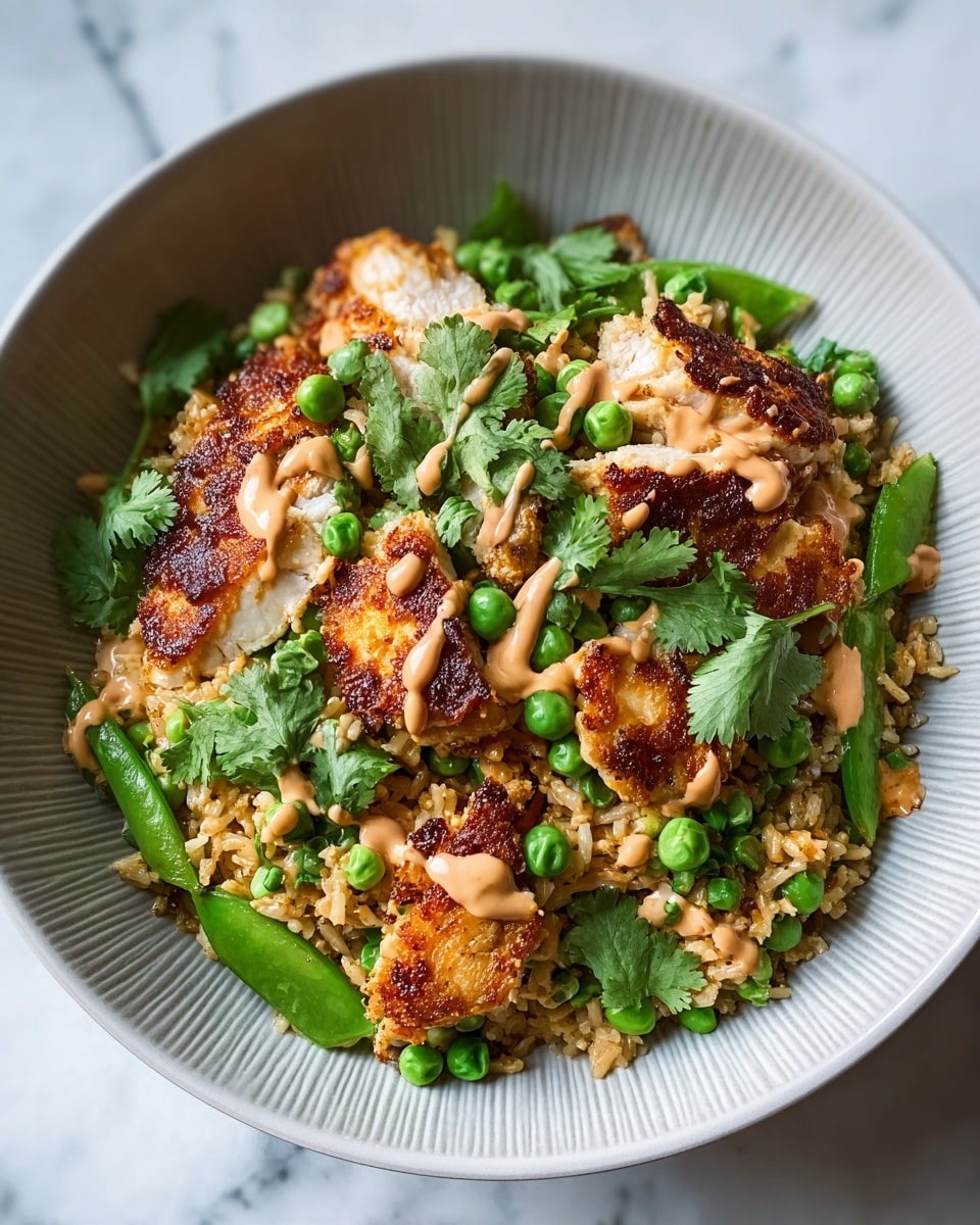 Crispy Chicken Rice Salad with Creamy Peanut Dressing Recipe