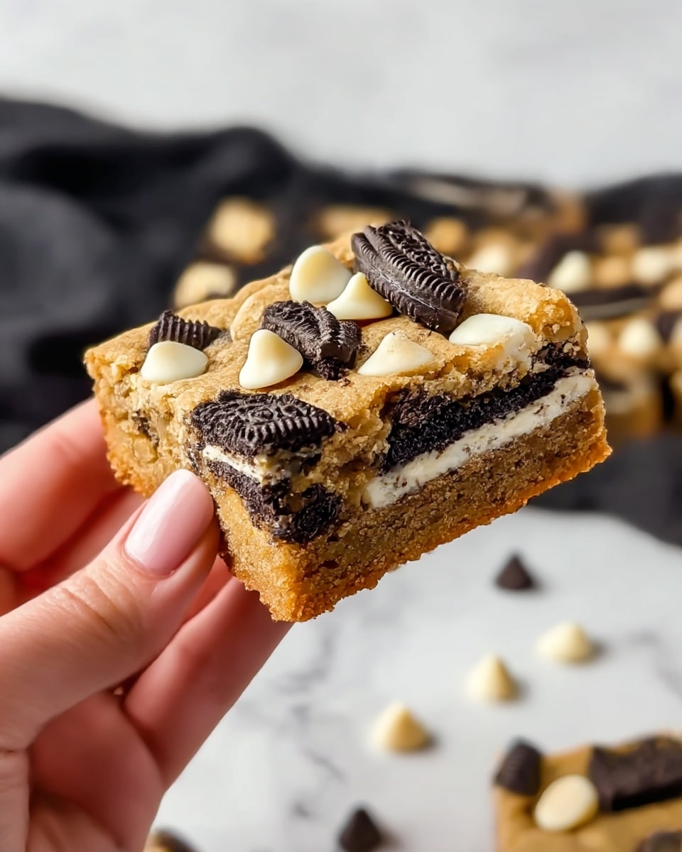 Chewy Oreo Blondies with White Chocolate Recipe - Recipe Image