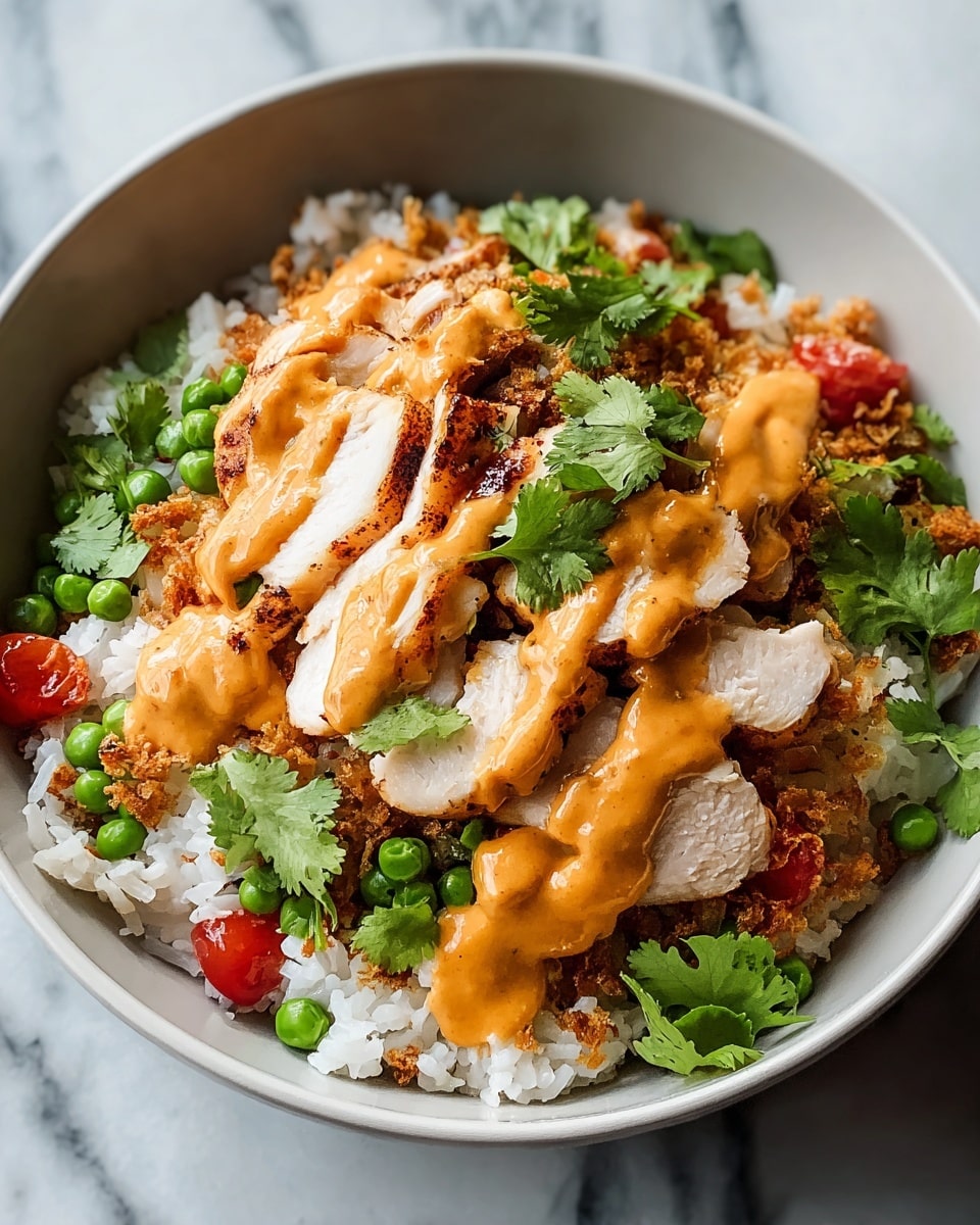 Crispy Chicken Rice Salad with Creamy Peanut Dressing Recipe - Recipe Image
