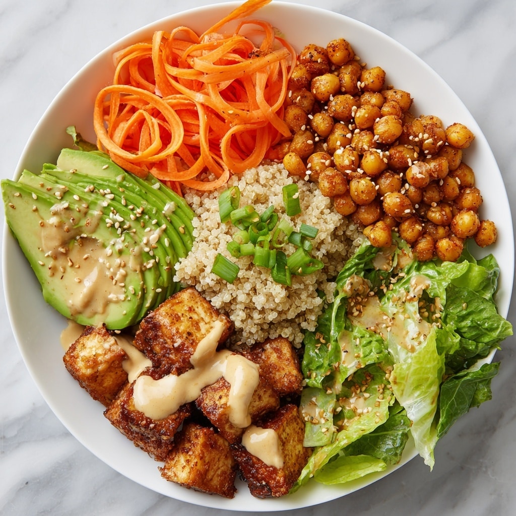 Miso Glazed Sweet Potato Bowl with Crispy Chickpeas and Tahini Dressing Recipe - Recipe Image